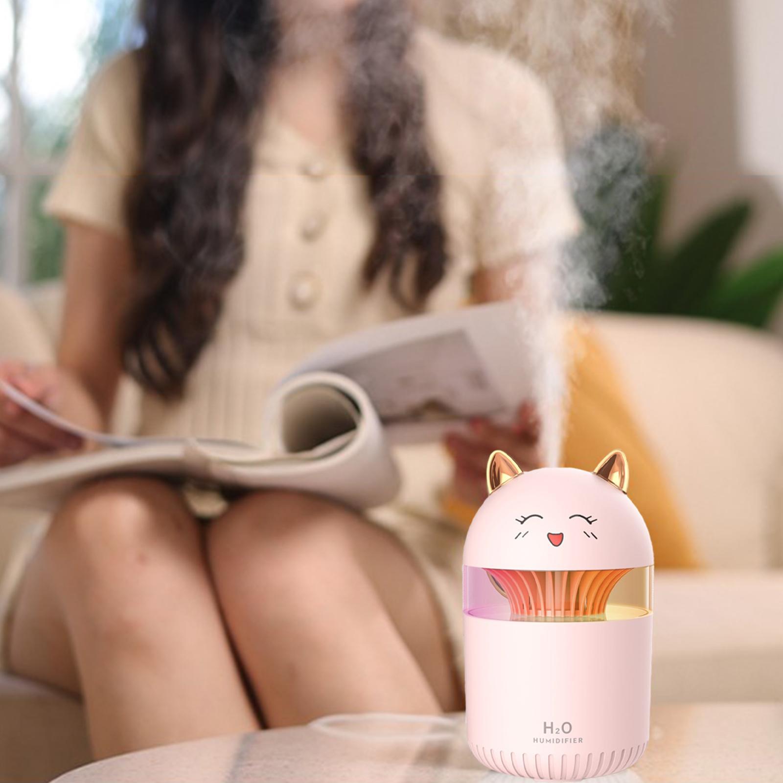 Lovely Cat Air Humidifier with Colorful Atmosphere Light Silent Portable Aromatherapy Diffuser for Car Bedroom SPA Travel Office