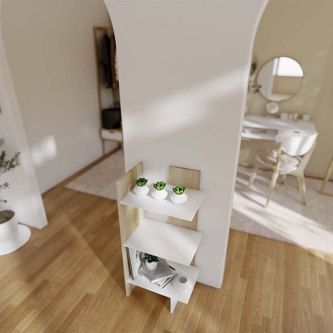 SB Furniture, KC-PLAY, Peak-S Shelf, White and Lindberg Oak, W45XD30XH90 cm.