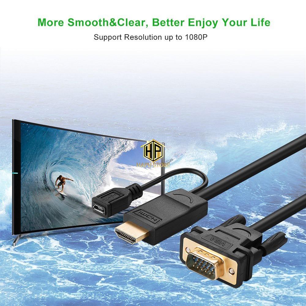 Cáp chuyển HDMI sang VGA Ugreen 30449 dài 1,5m hỗ trợ Full HD cao cấp - Hàng Chính Hãng