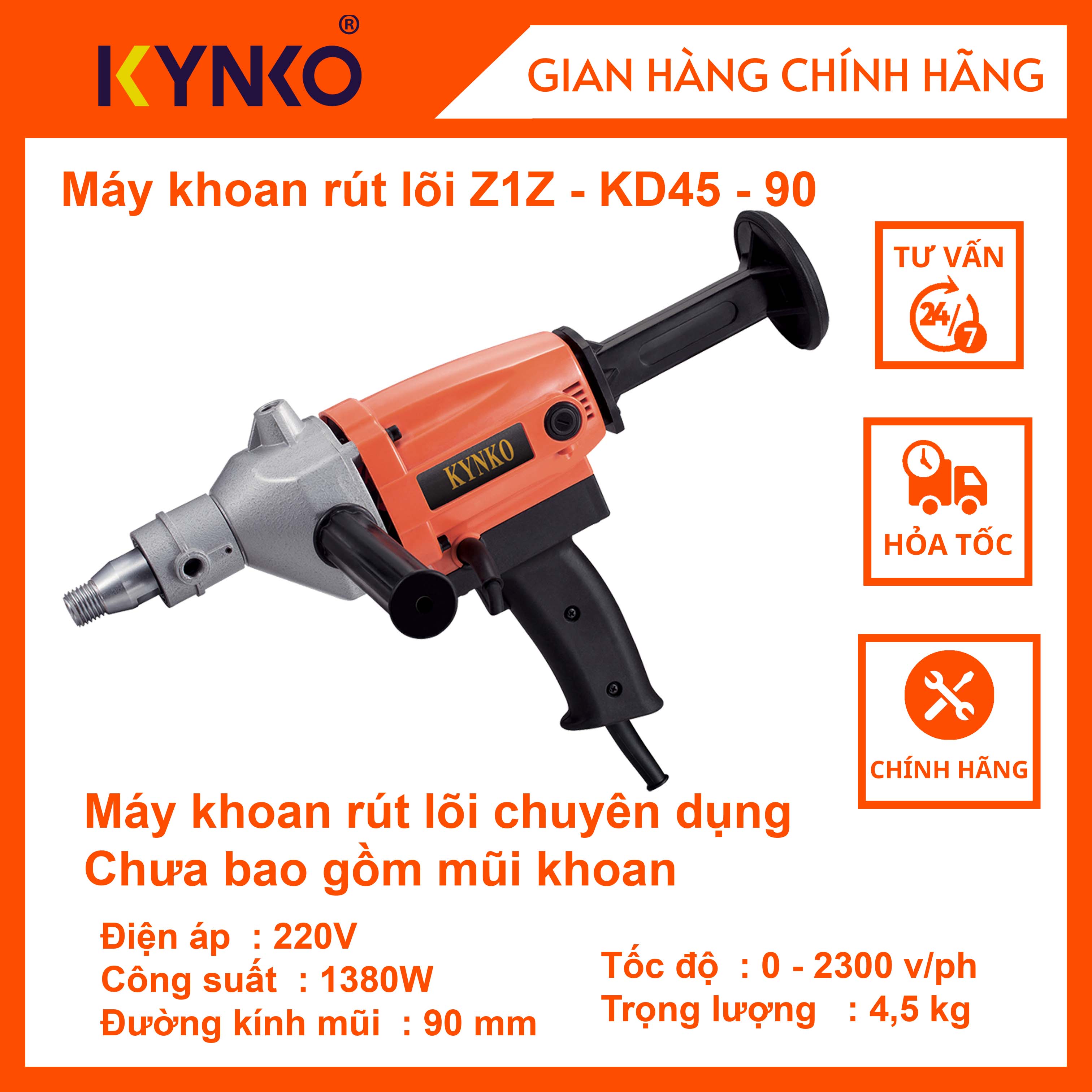 Máy khoan rút lõi cầm tay chính hãng Kynko Z1Z-KD45-90 #6451