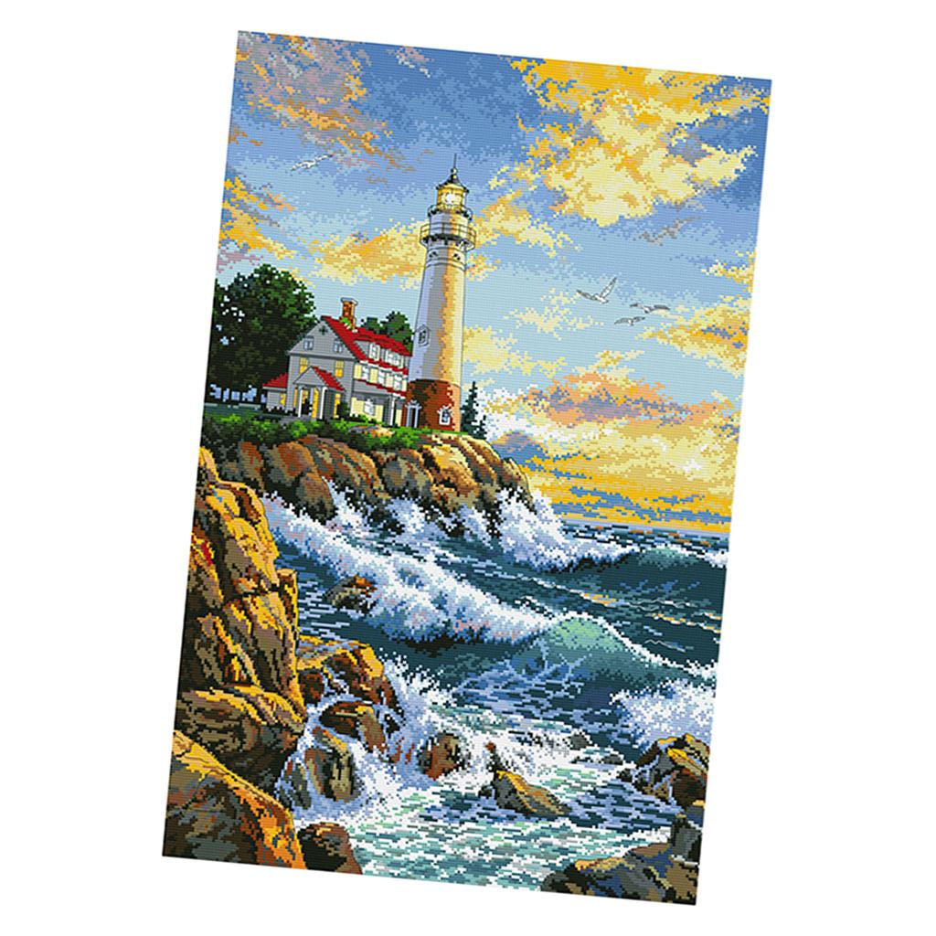 Stamped Cross Stitch Kits DIY Needlework Kits - Lighthouse Pattern 11 Count