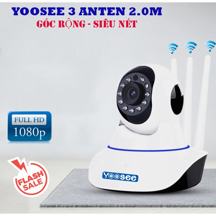 Camera Wifi YooSee 3 anten - Chuẩn 2.0 1080P chip xử lý hình ảnh thế hệ mới hỗ trợ báo động qua điện thoại - Hàng nhập khẩu (tặng kèm đầu đọc thẻ nhớ cao cấp)