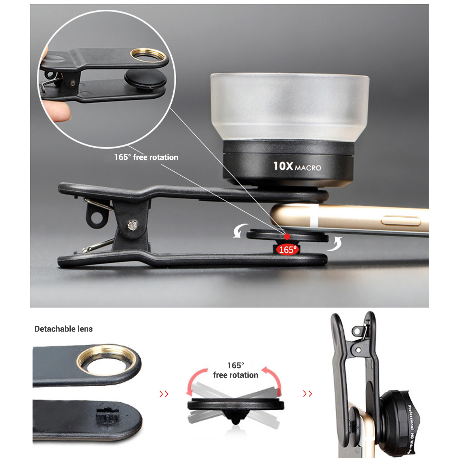 Ống kính macro chuyên nghiệp HD 25mm 10X tương thích với hầu hết các điện thoại thông minh