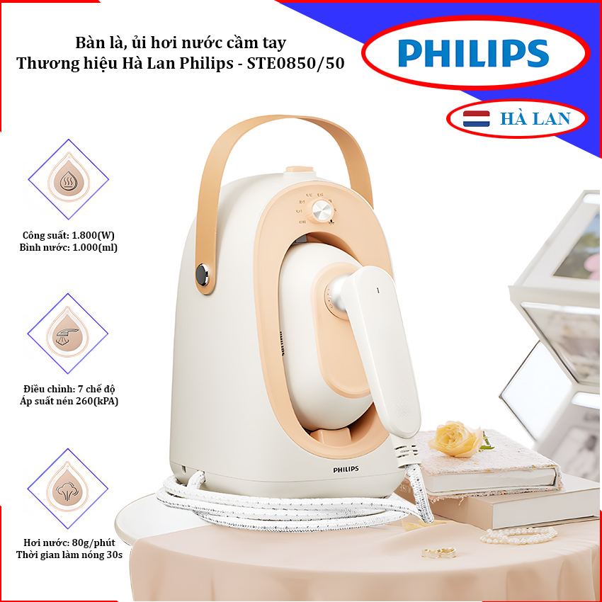 Bàn là, ủi hơi nước cầm tay công suất lớn 1800W. Thương hiệu Hà Lan cao cấp Philips - STE0850/50 - Hàng nhập khẩu