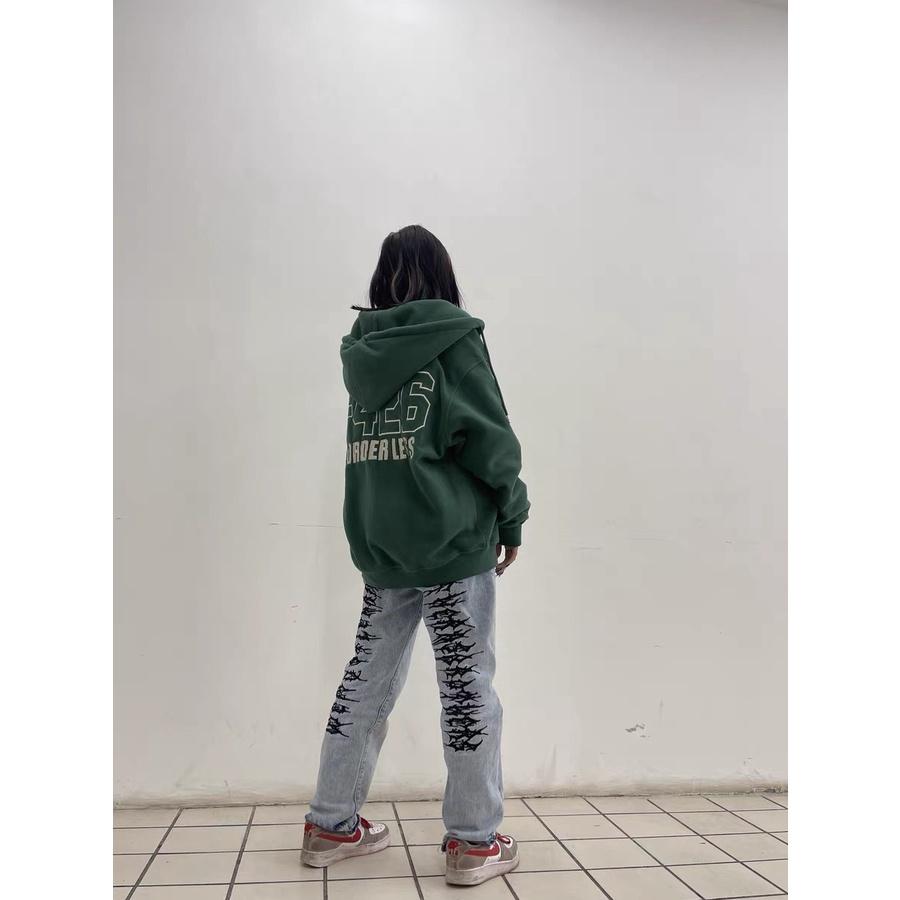 Áo Hoodie Zip Unisex Nỉ Ngoại In Chữ F426 Xanh Lá