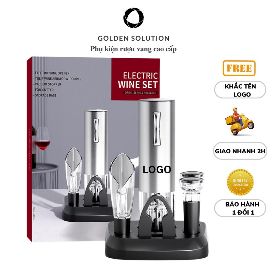 Máy Mở Rượu Vang Điện Tử Tự Động, Đồ Dụng Cụ Khui Rượu Vang GDS 4 In 1 Tặng Kèm Phụ Kiện
