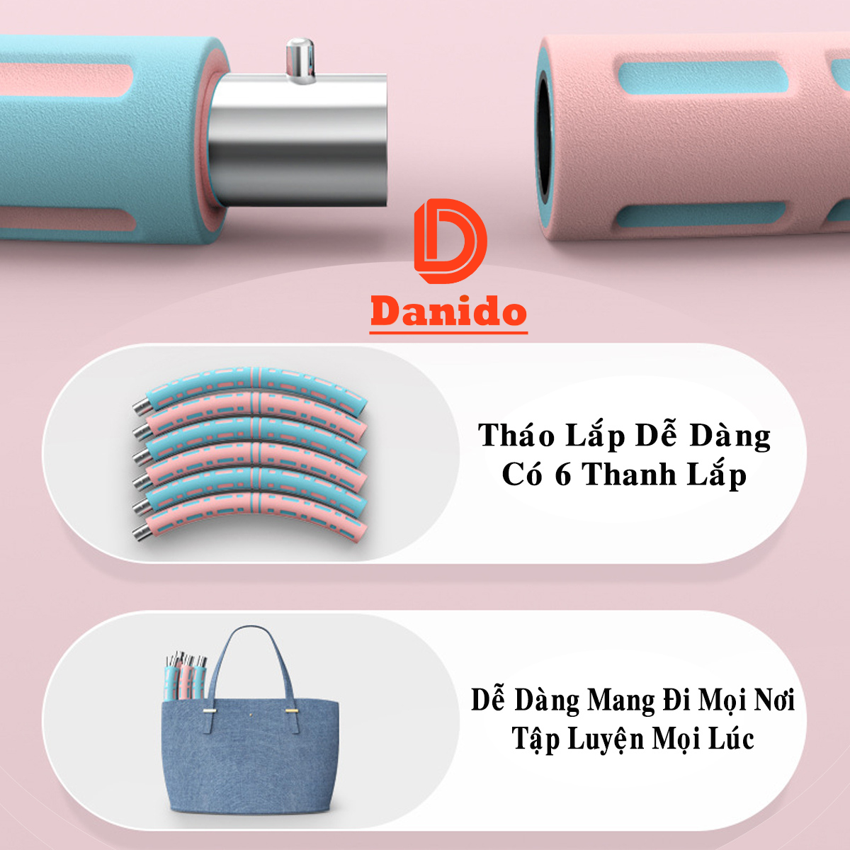 Vòng lắc eo giảm mỡ bụng ống thép cao cấp, Vòng lắc eo thon massage thế hệ mới bọc xốp tùy chỉnh độ nặng - Hàng chính hãng D Danido