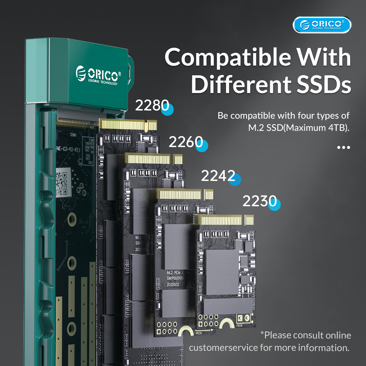 Hộp Ổ Cứng NVMe M.2 SSD USB 3.1 Gen 2, Xanh Lá, ORICO MM2C3-G2-GR-BP Hàng Chính Hãng