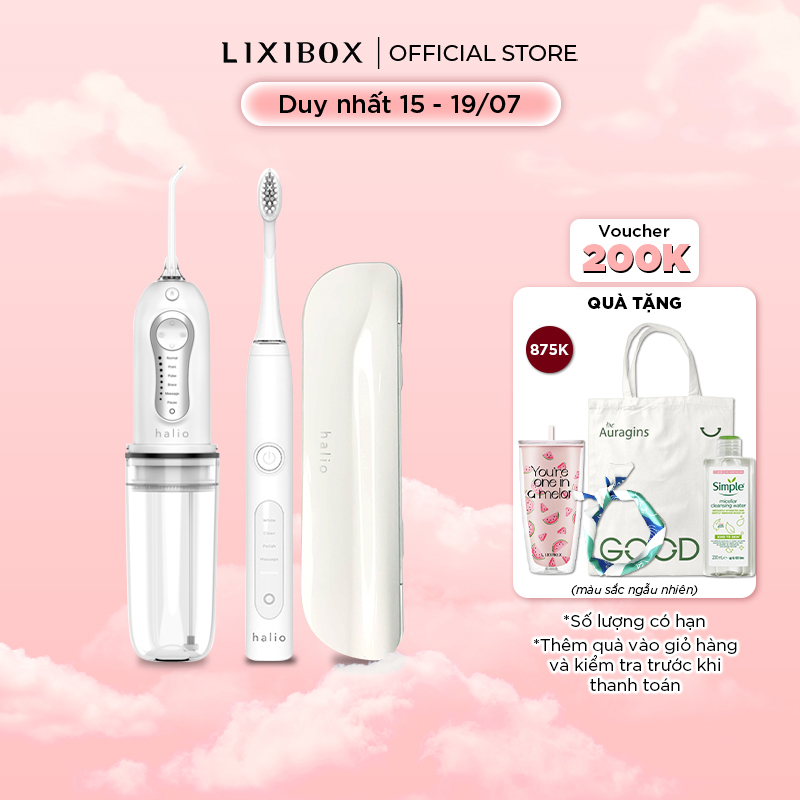 Combo Máy tăm nước cầm tay Halio Professional Cordless Oral Irrigator và Bàn chải đánh răng điện Sonic Whitening Toothbrush