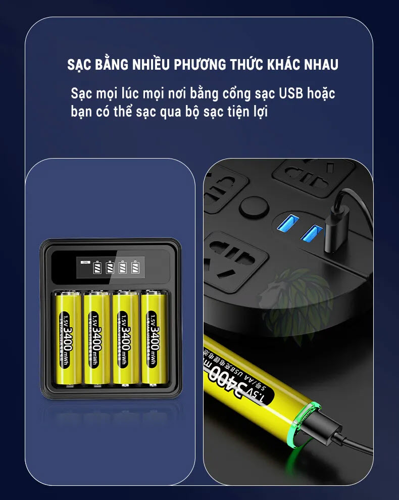 Hình ảnh Pin sạc 1.5V AA 3400mWh Doublepow sạc trực tiếp bằng cổng USB, có sạc nhanh, dùng cho đồ chơi, điều khiển tivi. micro. Doublepow Rechargeable AA Lithium Batteries with USB Cable,1.5V AA Li-ion Battery,3400mWh High Capacity Double A Battery. Hàng Nhập Khẩu