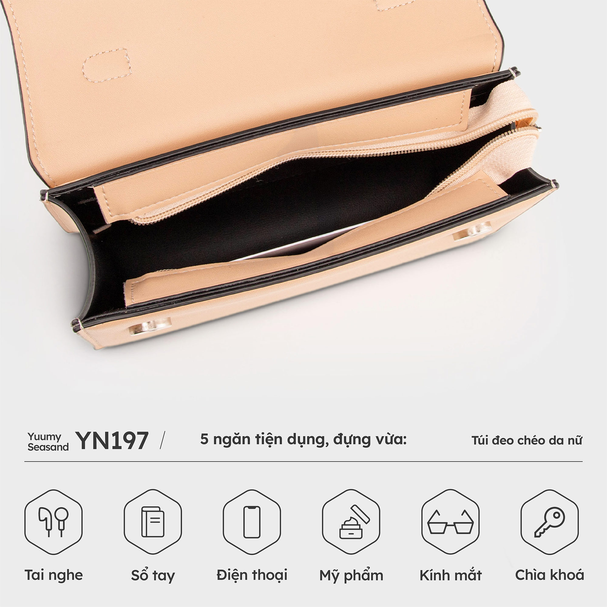 Túi Yuumy ( Thời trang nữ nắp gập dáng vuông size 22 - Túi đeo chéo da Seasand YN197 )