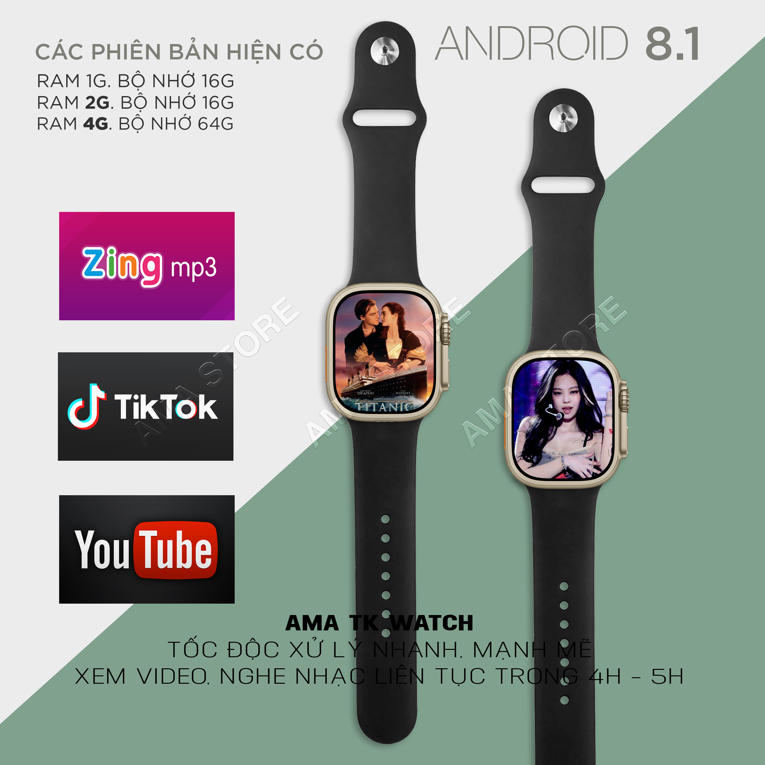 Đồng hồ Thông minh Android gắn Sim có CHplay Zalo Youtube MesTikTok AMA TK Watch Hàng nhập khẩu