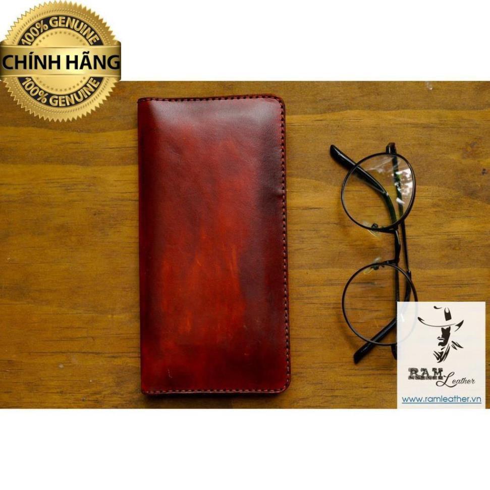VÍ DÀI DA BÒ Ý MÀU NÂU SÁNG BẢN 2020 - HÀNG CHÍNH HÃNG RAM LEATHER .