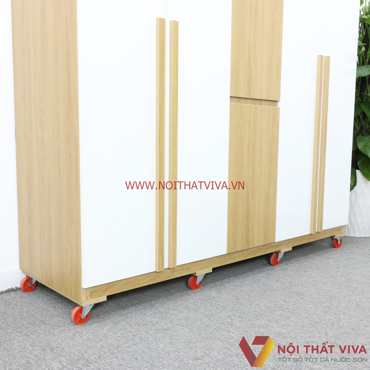 Tủ Quần Áo Gỗ MDF Melamine 5 Cánh Màu Vàng Phối Trắng Đẹp Sang Trọng