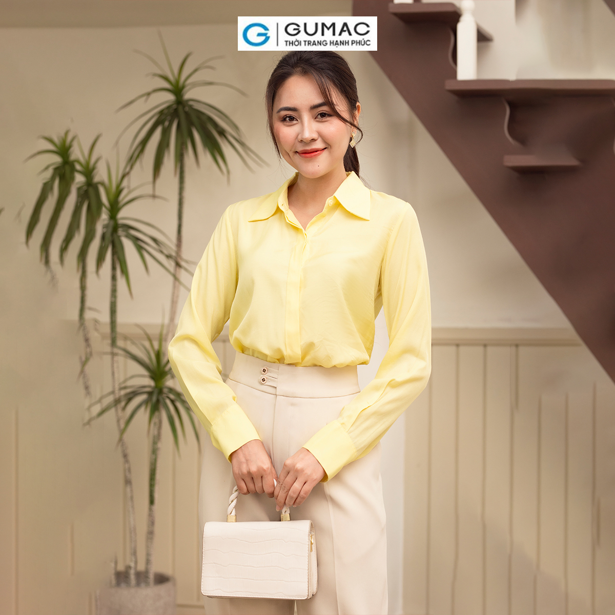 Áo sơ mi nữ tay dài nẹp che nút thanh lịch thời trang GUMAC AD06011