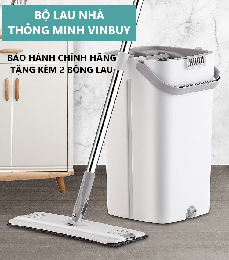 Bộ cây lau nhà VinBuy kèm thùng tự vắt thông minh, chổi lau nhà xoay 360 độ lau sạch nhanh 