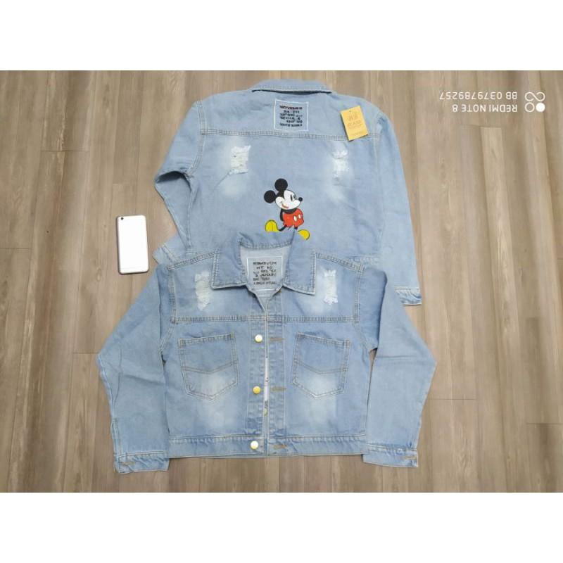 Áo khoác jeans nữ in hình chuột mickey