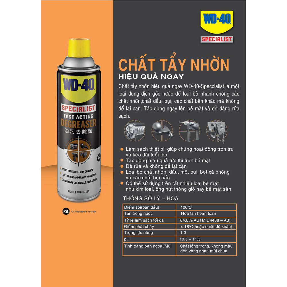 Chai Tẩy nhờn hiệu quả tức thì WD-40 Specialist Fast Acting Degreaser 450ml