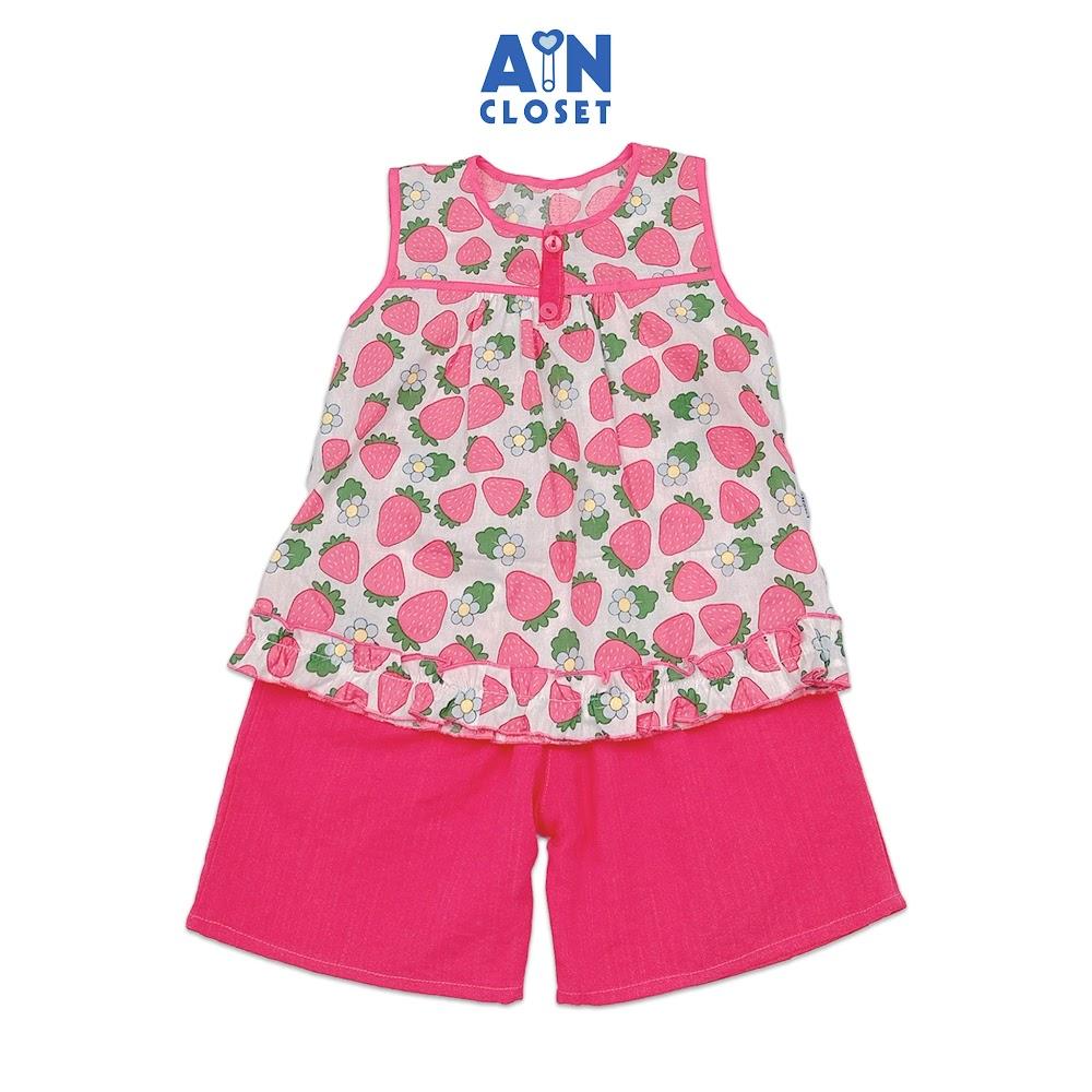 Bộ quần áo Lửng bé gái hoạ tiết Dâu Hồng Cotton - AICDBGANUYDR - AIN Closet