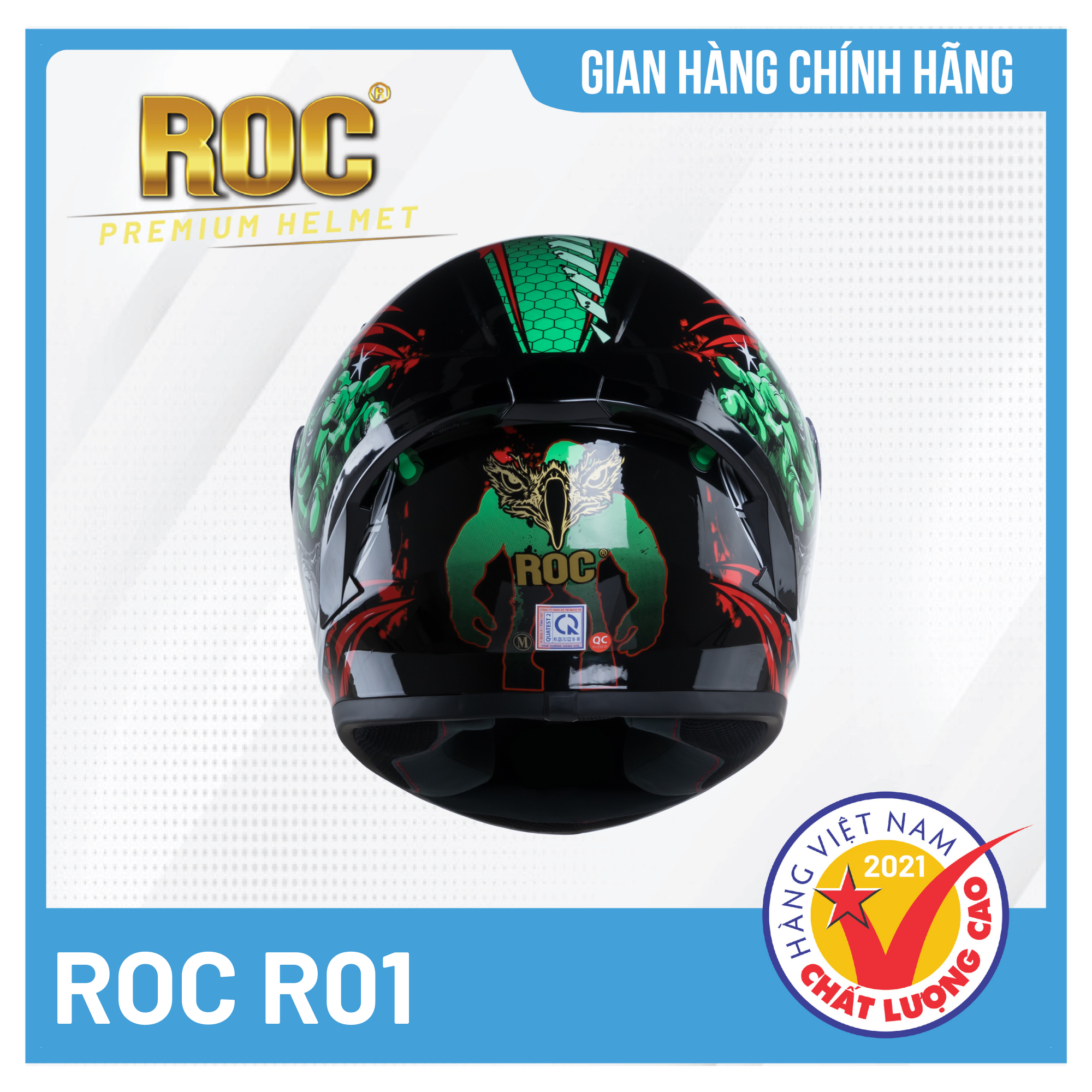 Mũ bảo hiểm Fullface ROC R01 Mạnh Mẽ, Cá Tính + Tặng kèm túi đựng nón