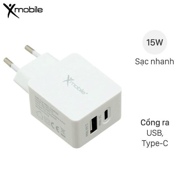 Adapter sạc 2 cổng USB Type C 15W Xmobile DS165X Trắng - Hàng Chính Hãng