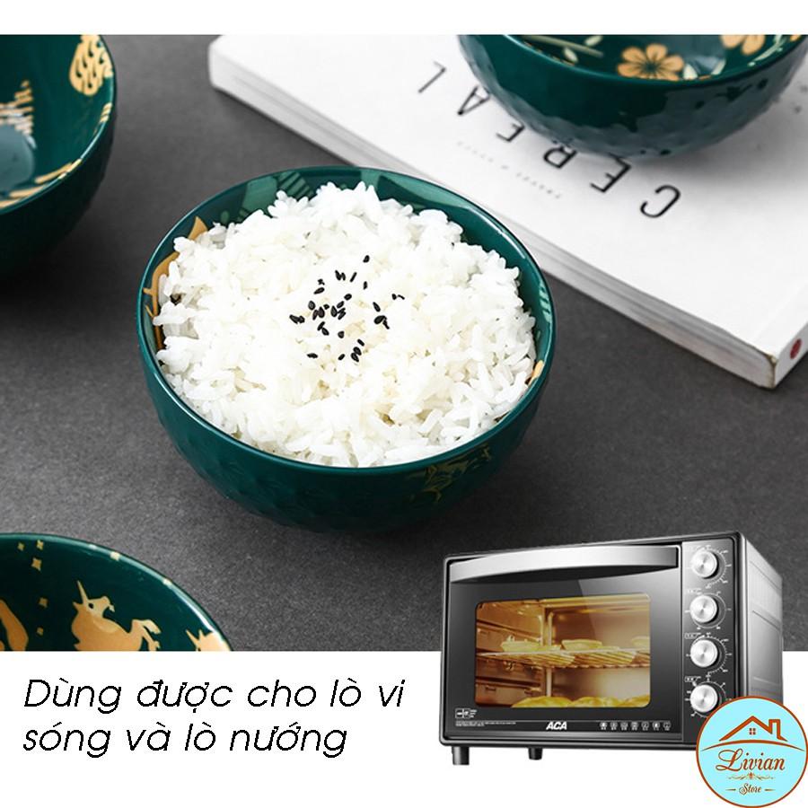 Bát ăn cơm, bát ăn dặm bằng sứ có vân chống trơn họa tiết hoa lá, ngựa và cá cực xinh