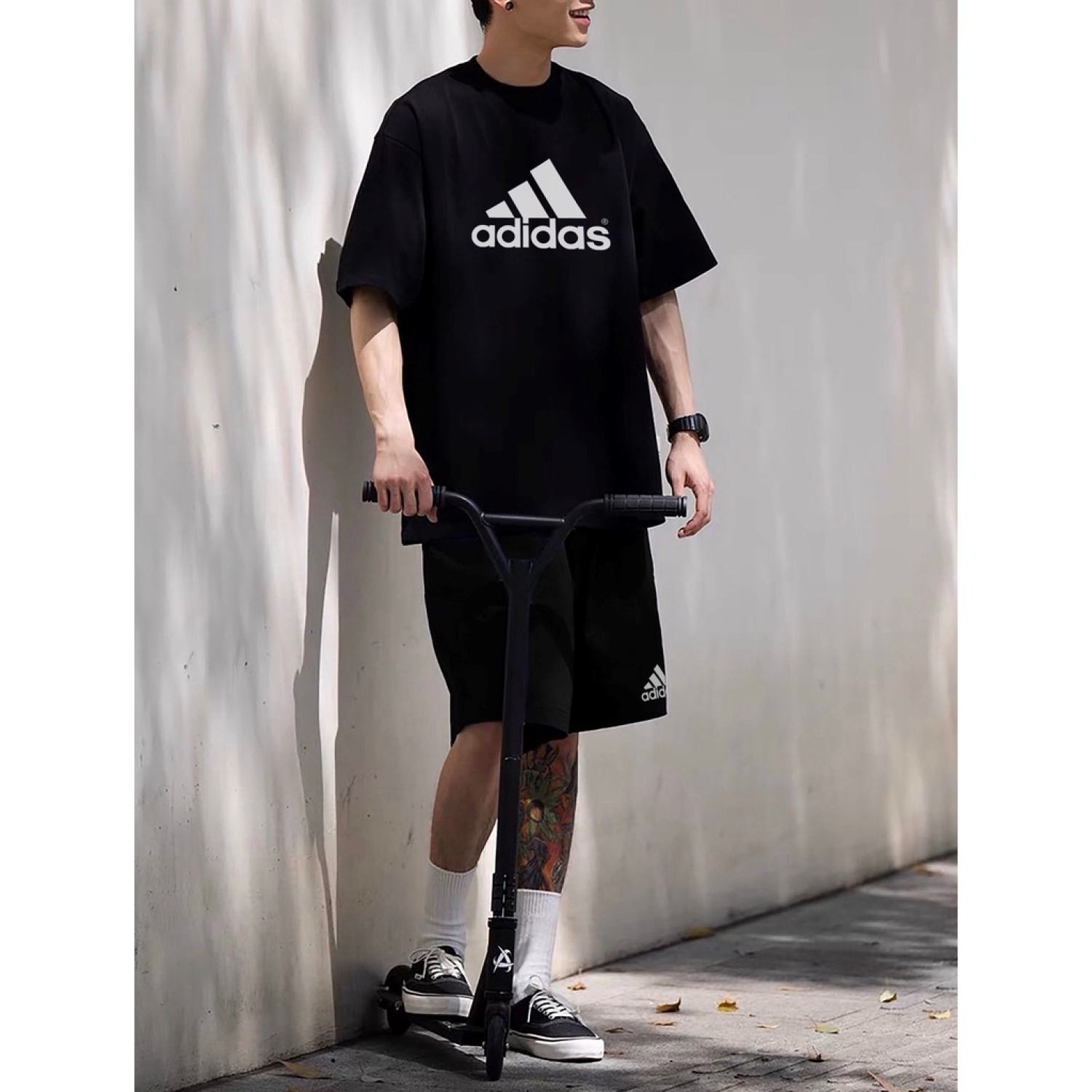 Bộ Quần Áo Nam Nữ Unisex In Hình ADIDASr Cổ Tròn Tay Lỡ Phong Cách Trẻ Trung Cá Tính Năng Động