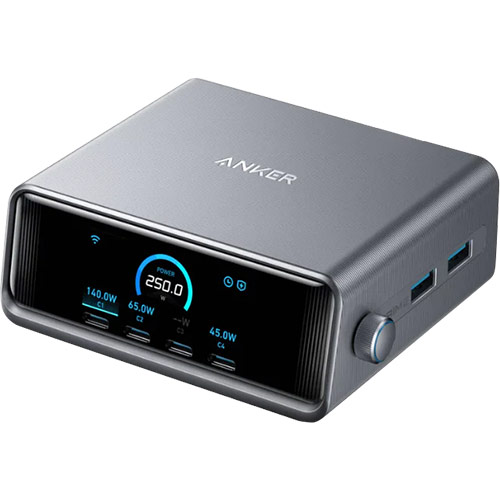 Bộ sạc nhanh Anker GaNPrime Smart Ultra-Powerful Desktop Charging Station 250W 2USB 4Type-C A2345 - Hàng chính hãng