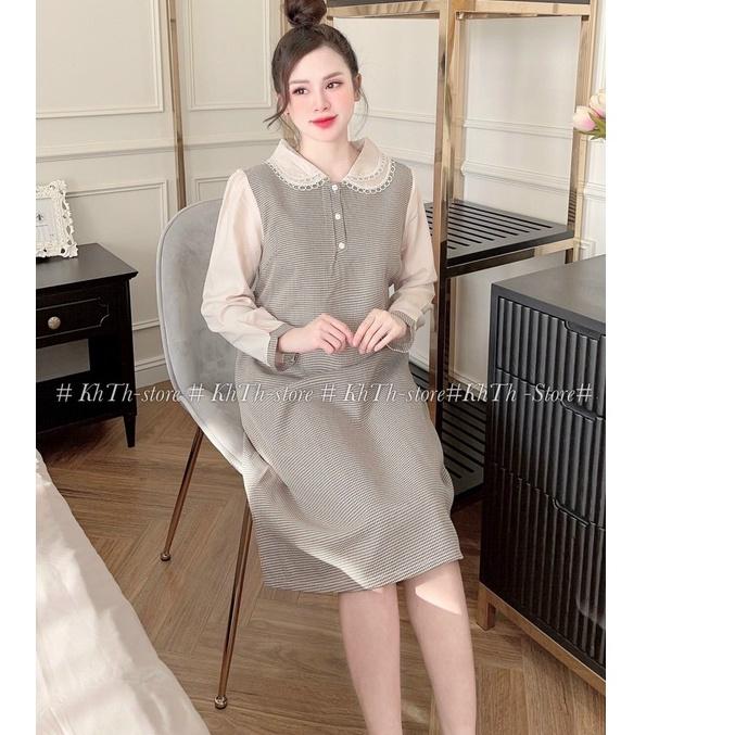 Váy Bầu Công Sở, Đầm Bầu Thu Đông Phối Trắng