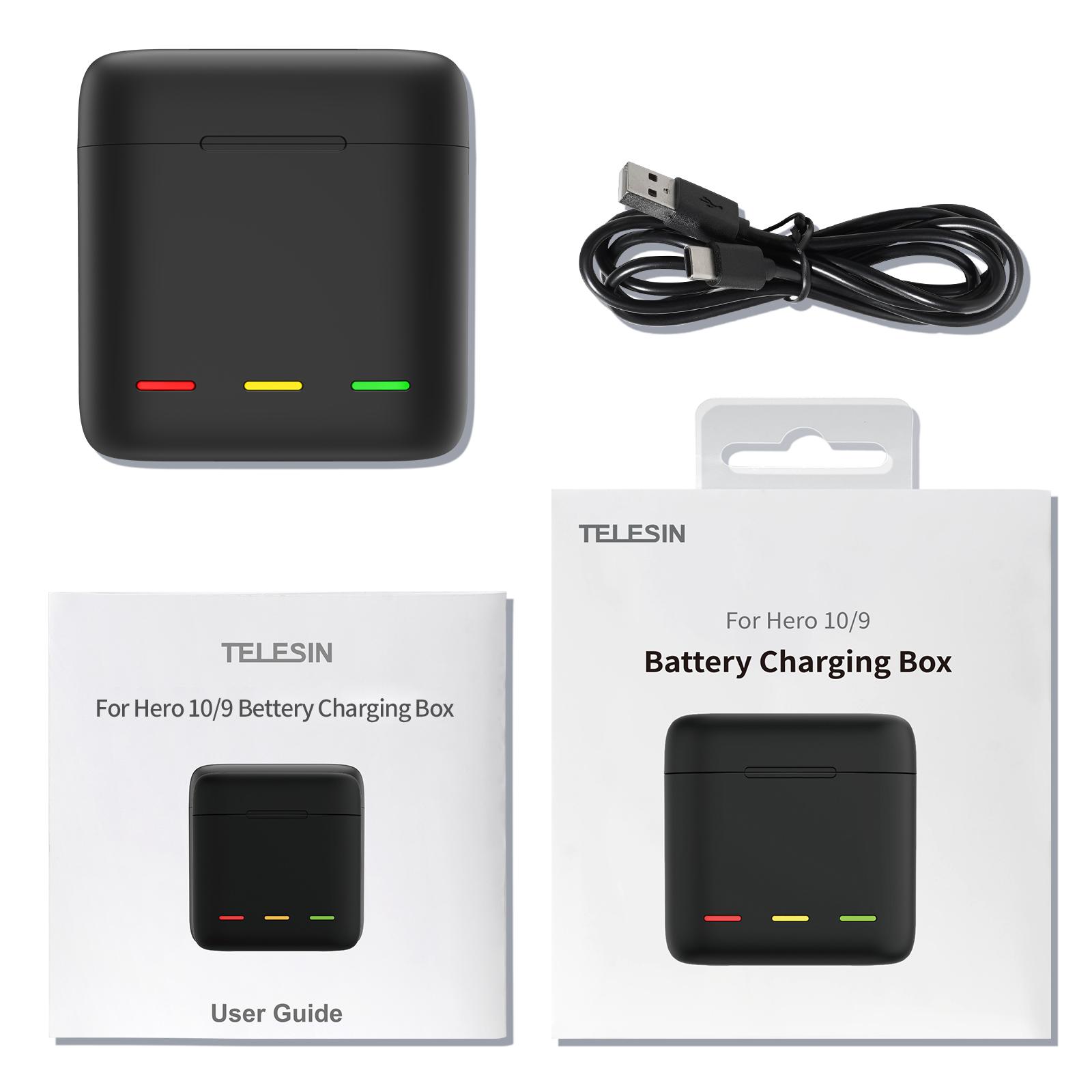 TELESIN Pin 1750 mAh Cho GoPro Hero 11 10 9 Pin 3 Khe Cắm Đèn LED Sạc Thẻ TF Hộp Bảo Quản pin Cho GoPro 9 10 11