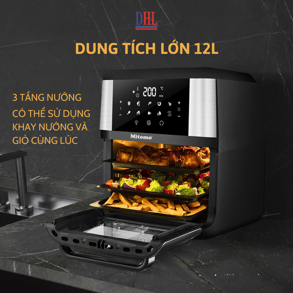 Nồi chiên không dầu Mitomo MTD-12LA, dung tích 12L công suất 1700W - Hàng chính hãng