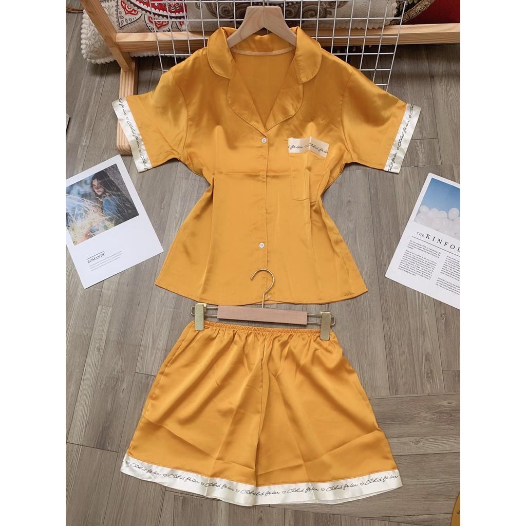 Bộ pijama mặc nhà quần cộc áo cộc chất liệu lụa satin cao cấp Xavia - P1
