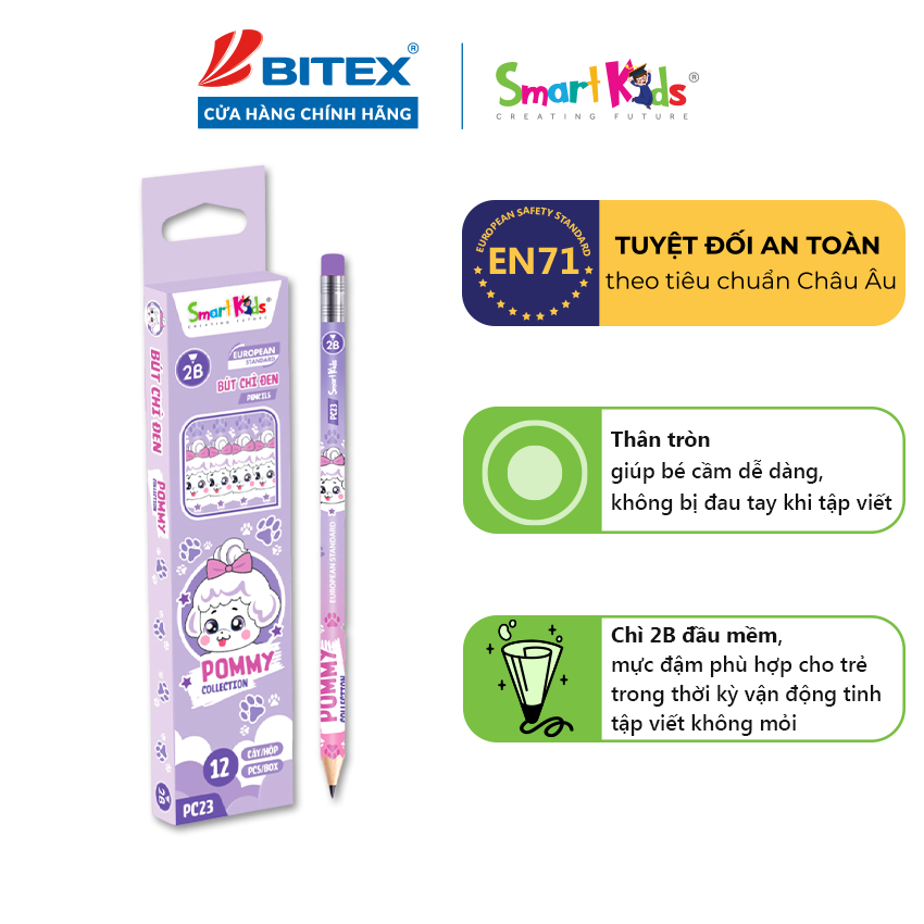 Hộp 12 Bút chì đen 2B Pommy Collection SmartKids PC23