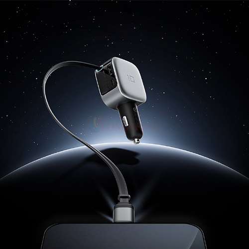 Cốc sạc xe hơi Cuktech Built-in USB-C Cable 1USB 2Type-C 100W CC903P - Hàng chính hãng