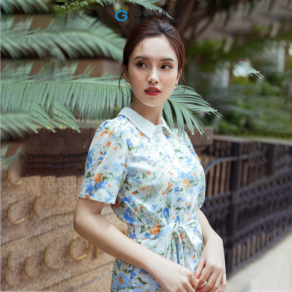 Áo sơ mi nữ GUMAC AC05080 hoa lá bâu phối