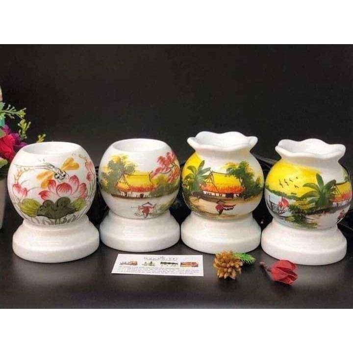 Bộ Đèn xông tinh dầu gốm sứ size trung 10*12 cm giao màu ngẫu nhiên
