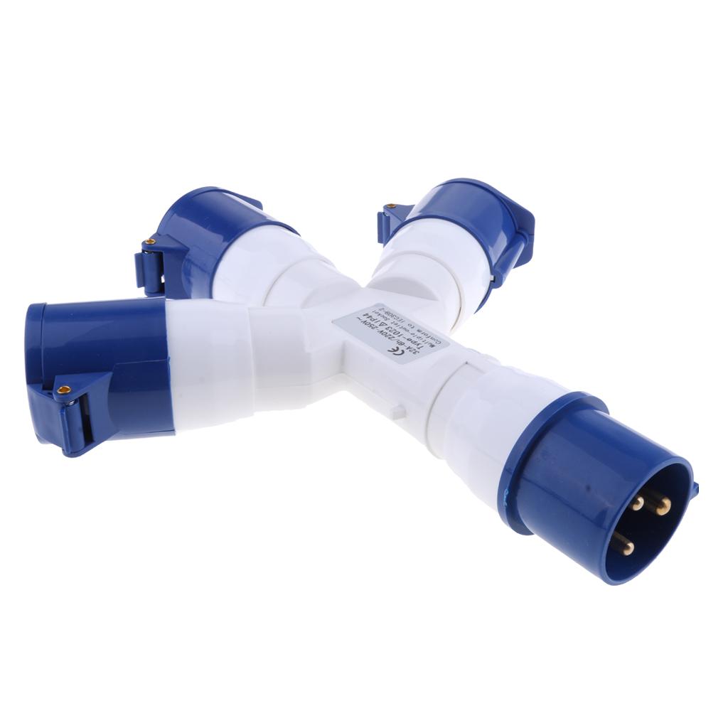 220V 32Amp 3Pin Industrial Socket 3 Way Splitter Waterproof 2P+E