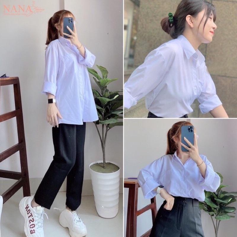Áo Sơ Mi Nữ Tay Dài Học Sinh Đi Học Có Túi Form Rộng Basic Loại 1