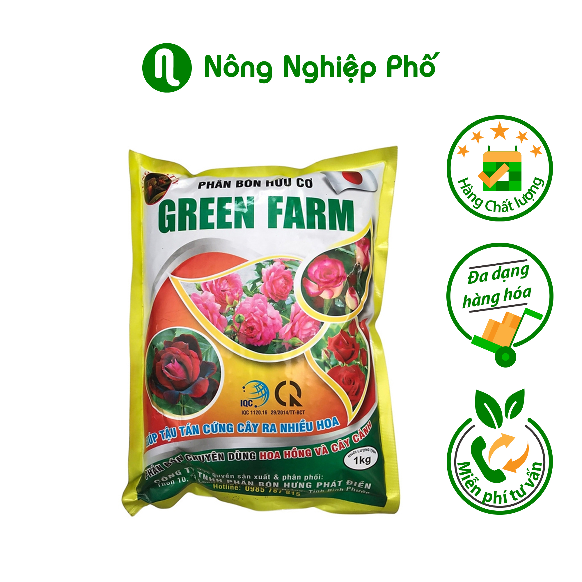 Phân bón hữu cơ hoa hồng và cây kiểng Green Farm - Gói 1kg