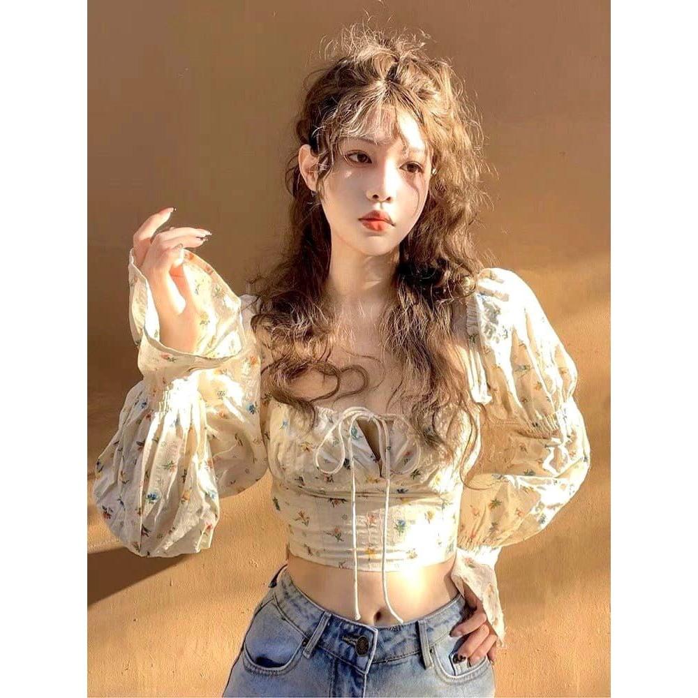 ÁO CROPTOP CỔ U ÔM BODY TAY DÀI BỒNG ĐI TIỆC ĐI CHƠI DẠO PHỐ ĐI BIỂN