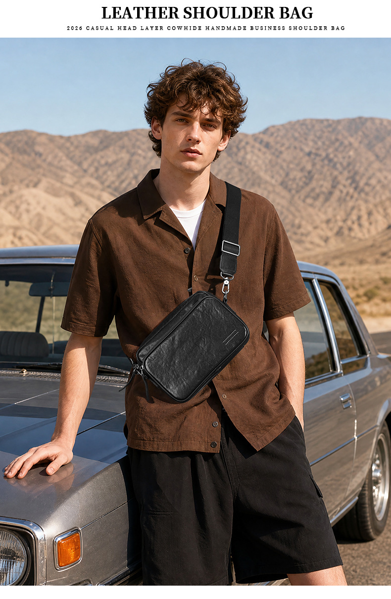 Túi đeo chéo nam nhỏ da bò cao cấp BHM6311 Túi đeo vai da thật nguyên tấm | BAOHA LEATHER