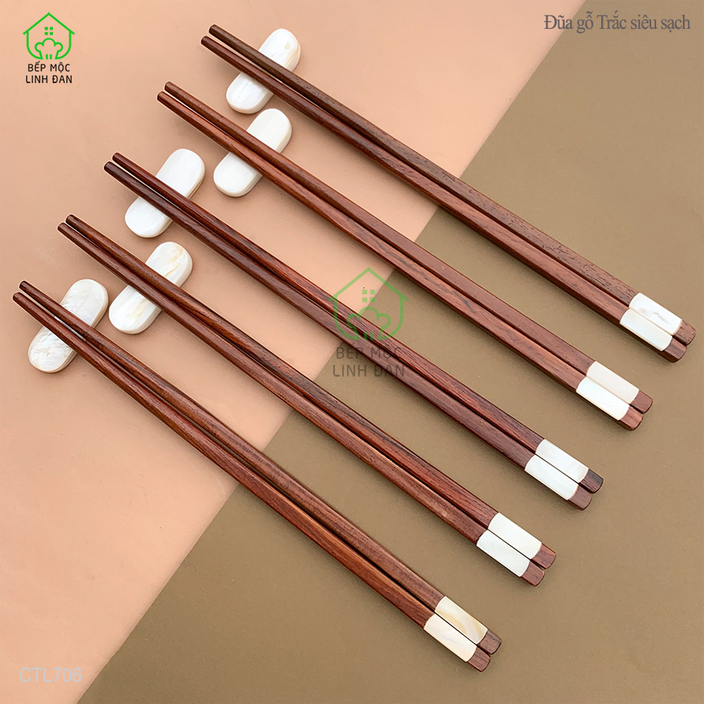 (5 Đôi) Đũa ăn cơm xuất Hàn gỗ trắc ốp xà cừ 2 cạnh siêu sạch (CTL706-5)
