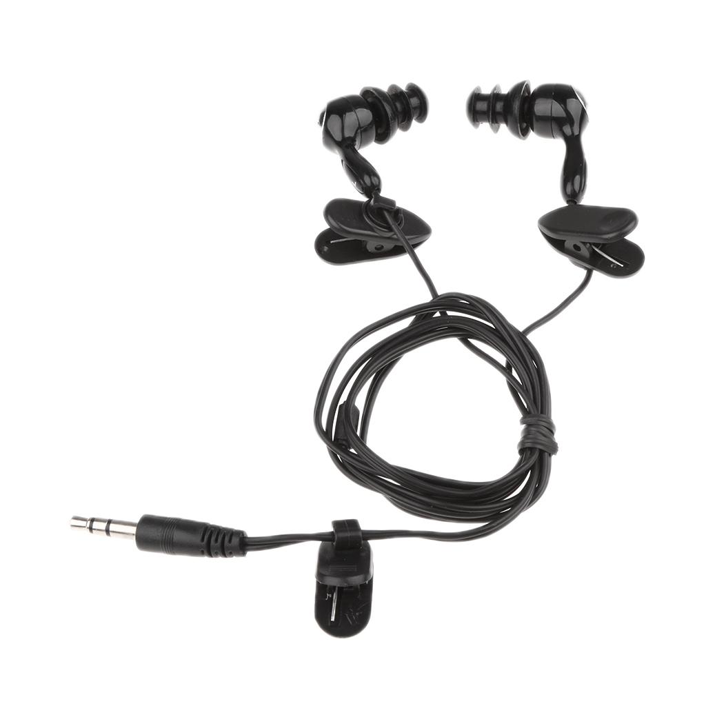 2X 3.5mm Waterproof Earphone Headphone Stereo Swimming for MP3 Radio iPod Black