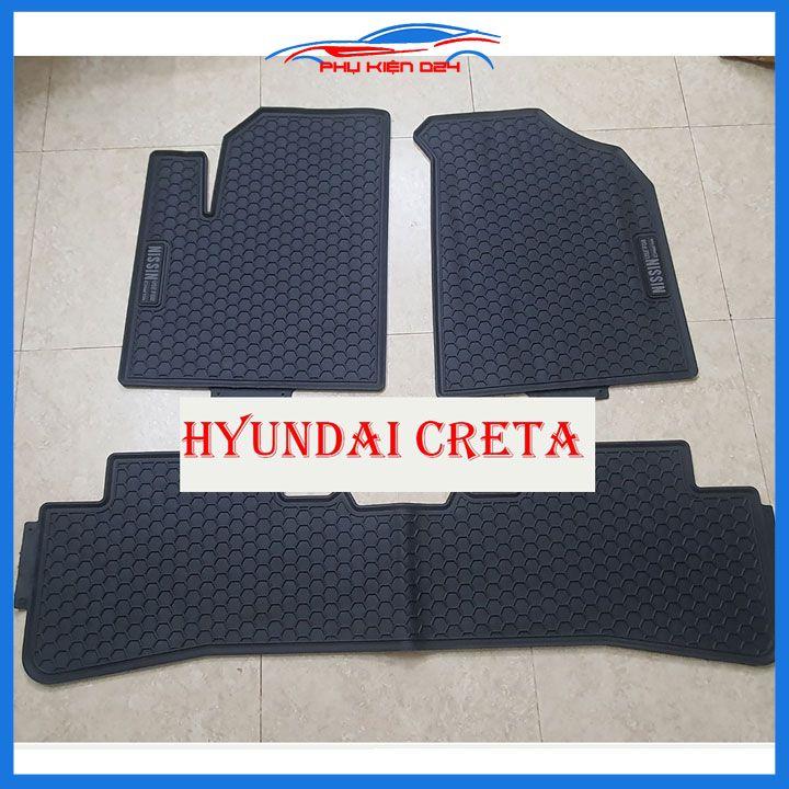 Thảm lót sàn cao su cho xe Creta 2022-2023 chữ trắng chuẩn theo xe chịu lực tốt