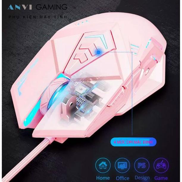 Chuột gaming có dây Inphic PW5P màu hồng/đen Hỗ trợ điều chỉnh DPI 4 tốc độ - Hàng nhập khẩu