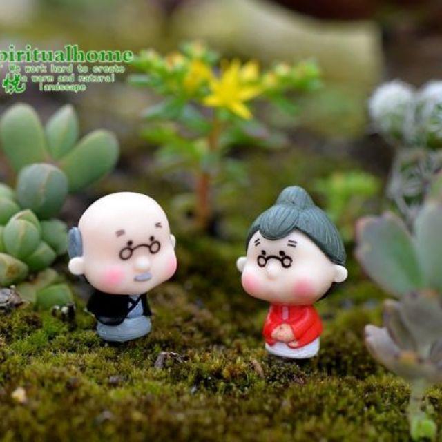 Tiểu cảnh Ông bà già nhỏ, charm slime, trang trí tiểu cảnh terrarium, decor mô hình