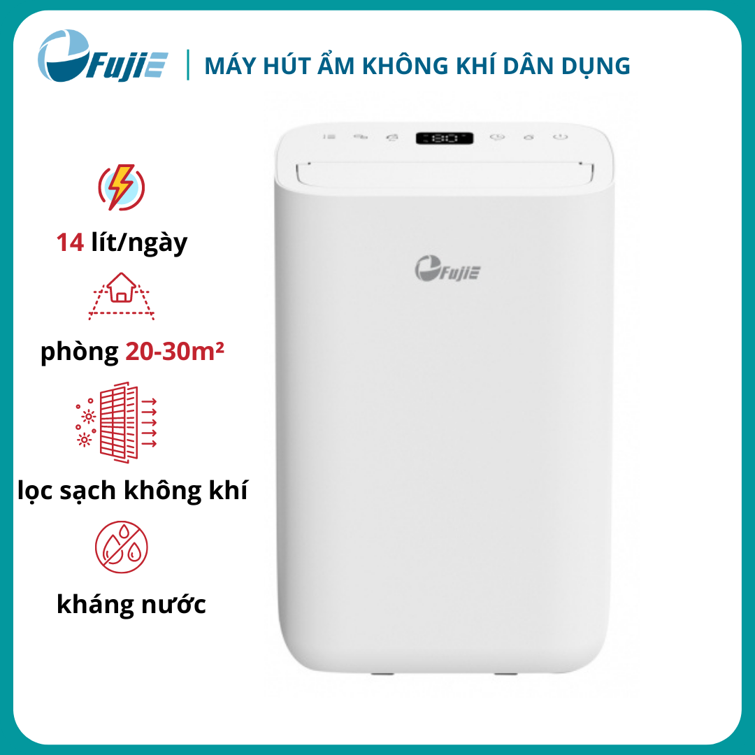 Máy hút ẩm lọc không khí dân dụng FujiE HM-914EC Pro, công suất hút 14 lít/ngày, phòng 20-30m2, chuẩn kháng nước dùng được cho nhà tắm, kết nối wifi - Hàng chính hãng