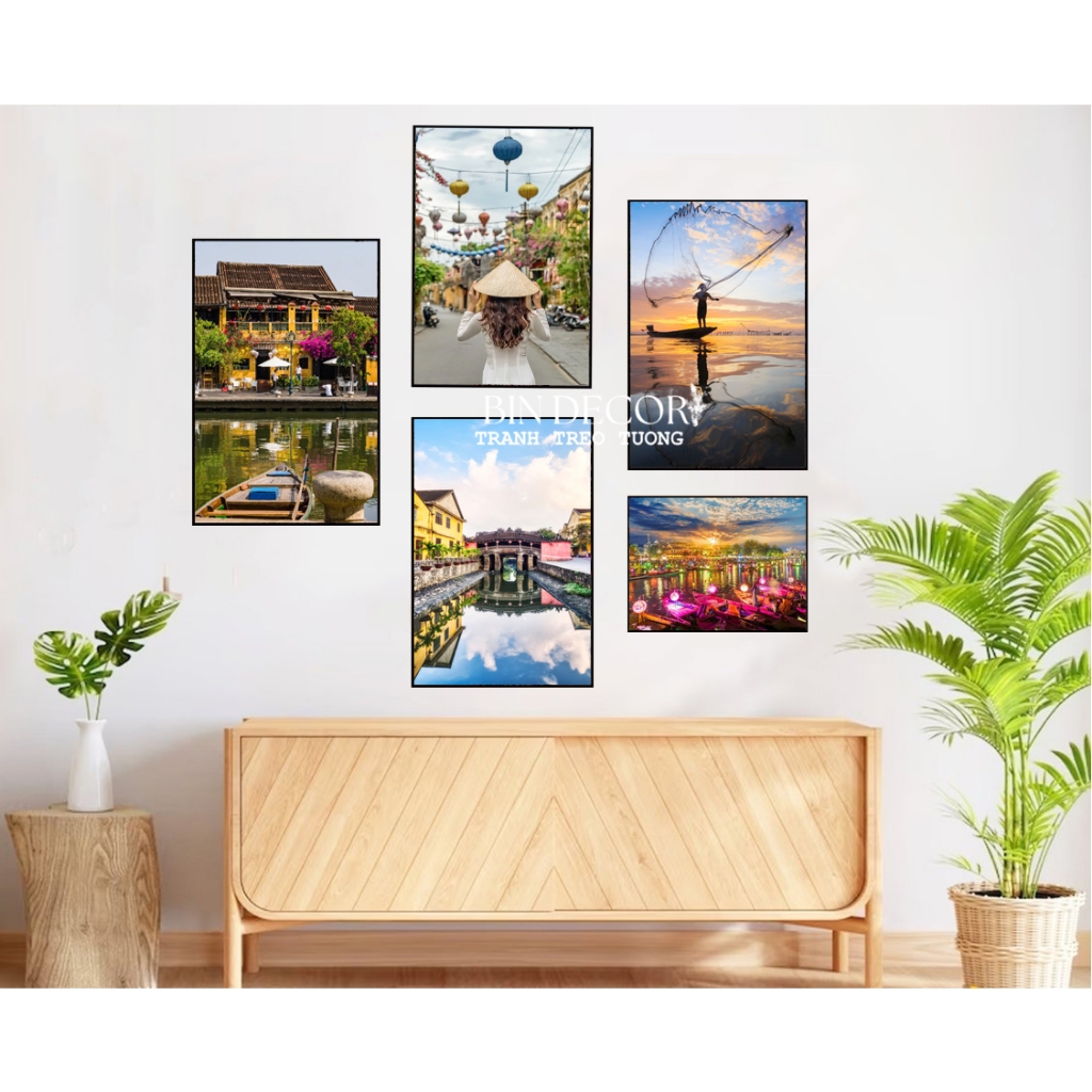 (ẢNH THẬT) Tranh treo tường hội an 7 trang trí decor quán nhà hàng kèm đinh treo