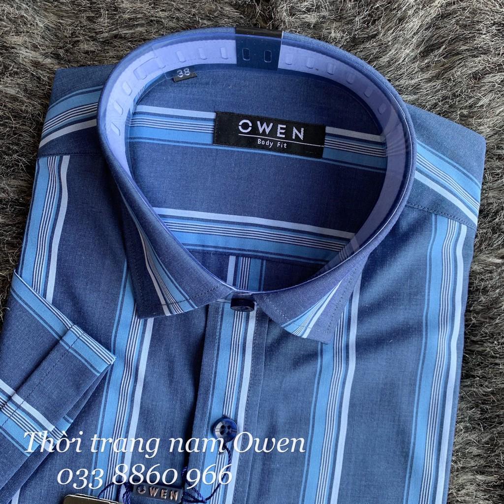 OWEN - Aó sơ mi ngắn tay Owen chất sợi tre kẻ xanh 90020