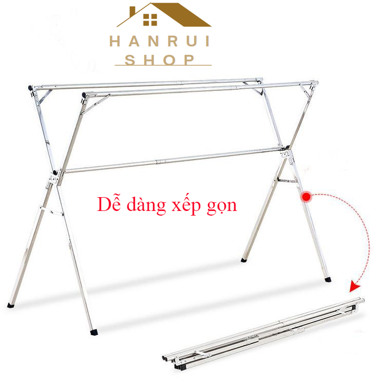 Giá phơi quần áo inox kiểu gập, Phơi chăn co giản đến 2 mét